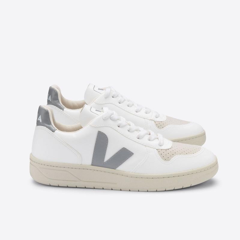 Tenis Veja Mujer Outlet - V-10 Zapatillas Blancas Gris ES3090361